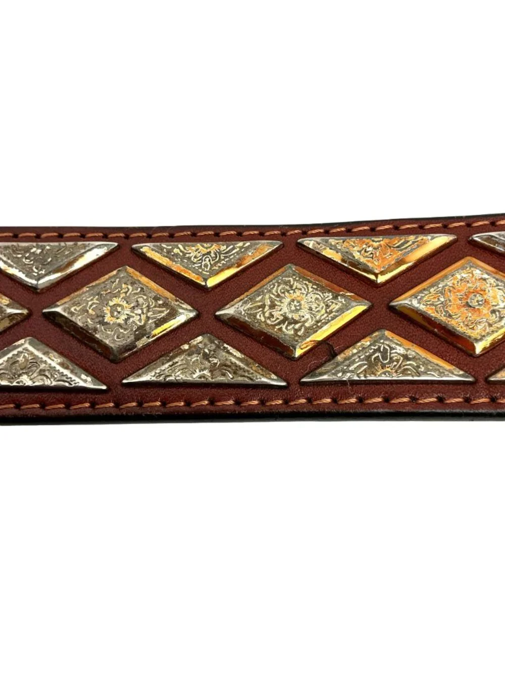 DDD 3-D Western Style Genuine Handtooled Leather Belt With Engraved Silver Buckl